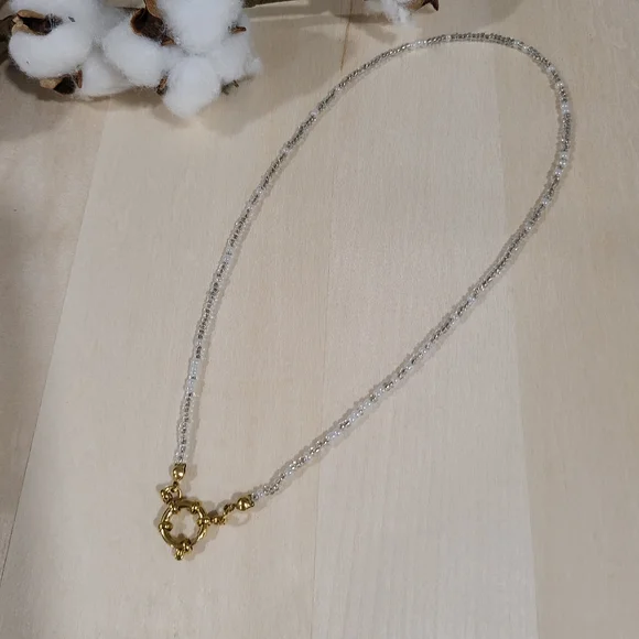 🩶🤍NEW🩶🤍 PRETTY!! SS 3MM Glass Bead Anchor Necklace in GREY,SILVER, &WHITE - Picture 3 of 13